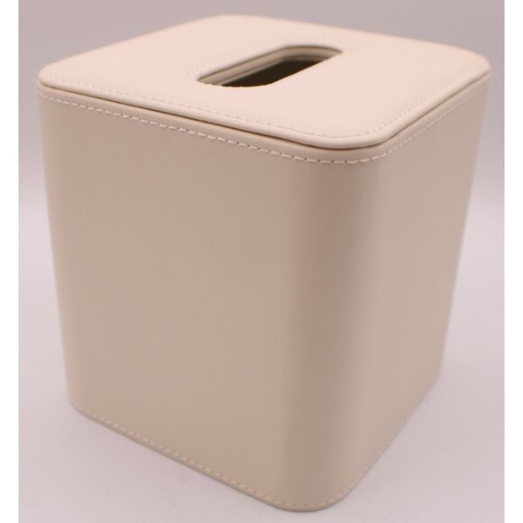 NEW Leather Beige Tissue Box Cover Square 5x6" Cream Ivory Neutral Minimalist - Picture 1 of 9